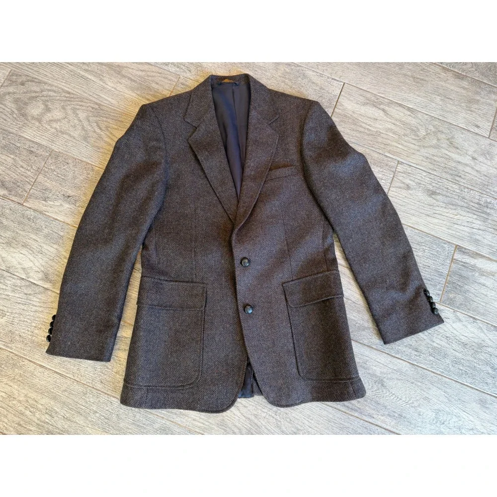 Imperial by Haggar Blazer 38 Brown Herringbone Pure Wool Sport Coat Mens NWOT